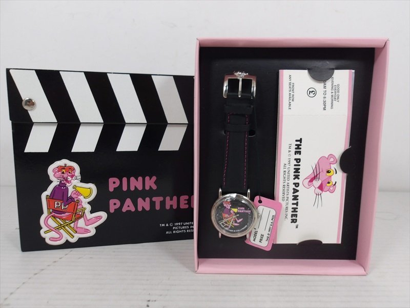 [珍品]THE PINK PANTHER/ピンク・パンサー 腕時計 監督デザイン BK 1990年代 当時物 木箱ケース 外箱付き ファッション 雑貨