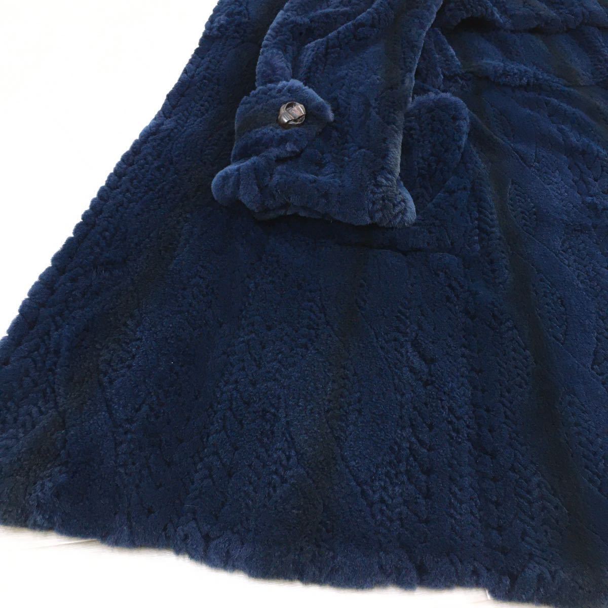 □C18 美品 イタリア製 Ferragamo フェラガモ 高級 MINK ミンク グラデーションミンク 毛皮コート ロングコート ブルー 40 青_画像5