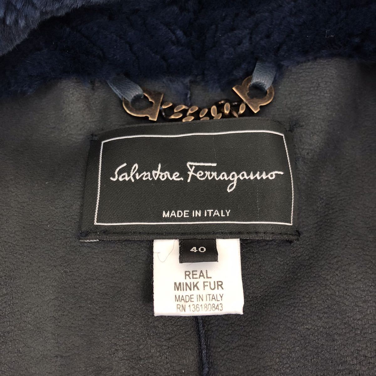 □C18 美品 イタリア製 Ferragamo フェラガモ 高級 MINK ミンク グラデーションミンク 毛皮コート ロングコート ブルー 40 青_画像7