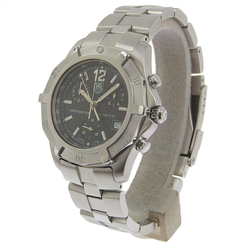 TAG HEUER TAG Heuer exclusive CN1110 wristwatch SS silver quarts chronograph men's black face [I162823042] used 