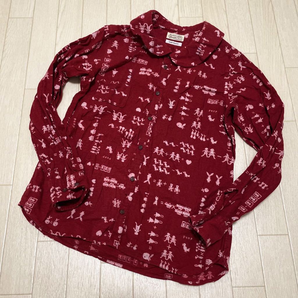  peace 4* BEAMS BOY Beams Boy long sleeve flannel shirt total pattern men's join made in Japan lady's red 