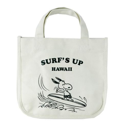 スヌーピー SNOOPY SURF‘S UP HAWAII ミニ トートバッグ ホワイト サーフショップ ハワイ キャンパス生地 限定 SURF SHOP HAWAII_画像1