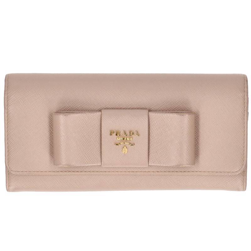 品数豊富！ プラダ PRADA 1MH132 CAMMEOベージュリボンロング財布 中古 BS99 女性用財布