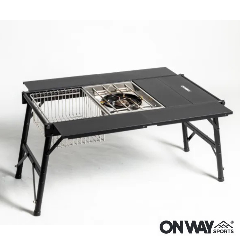 ONWAY NEW IGTテーブル OW-8044 アルミIGTローテーブル フラットバーナー ローテーブル アウトドアテーブル ブラック 収納ケース付 １