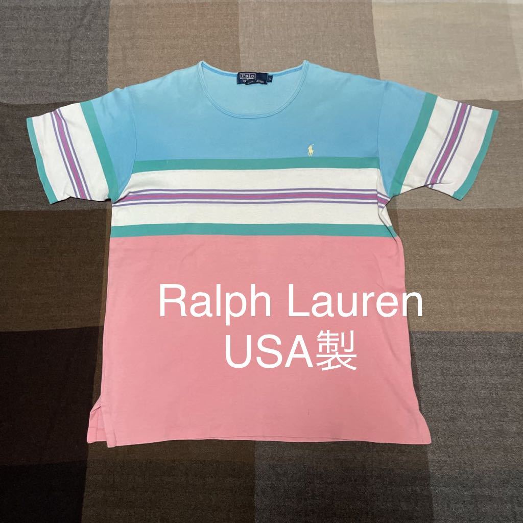 80s 90s RALPH LAUREN Tshirt USA製 ラルフローレン 半袖Tシャツ ボーダー POLO アメリカ製 ポロカントリー