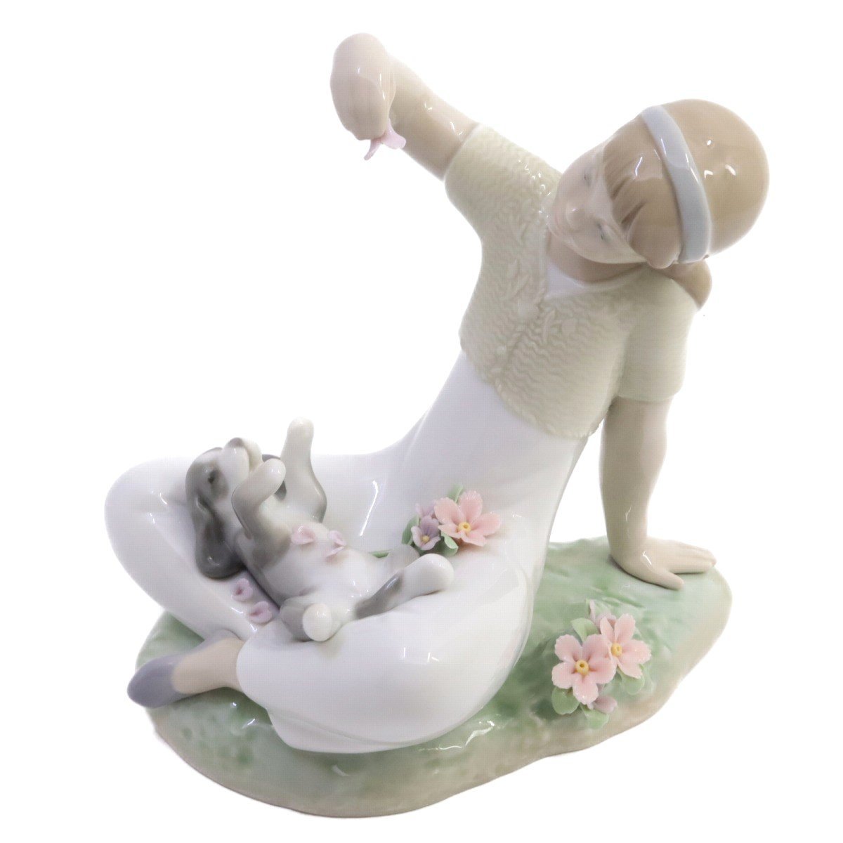 LLADRO リヤドロ PLAYTIME WITH PETALS 花びら遊び 少女 犬 花 フィギュリン 7711 プリビレッジゴールド会員限定【いおき質店】_画像1