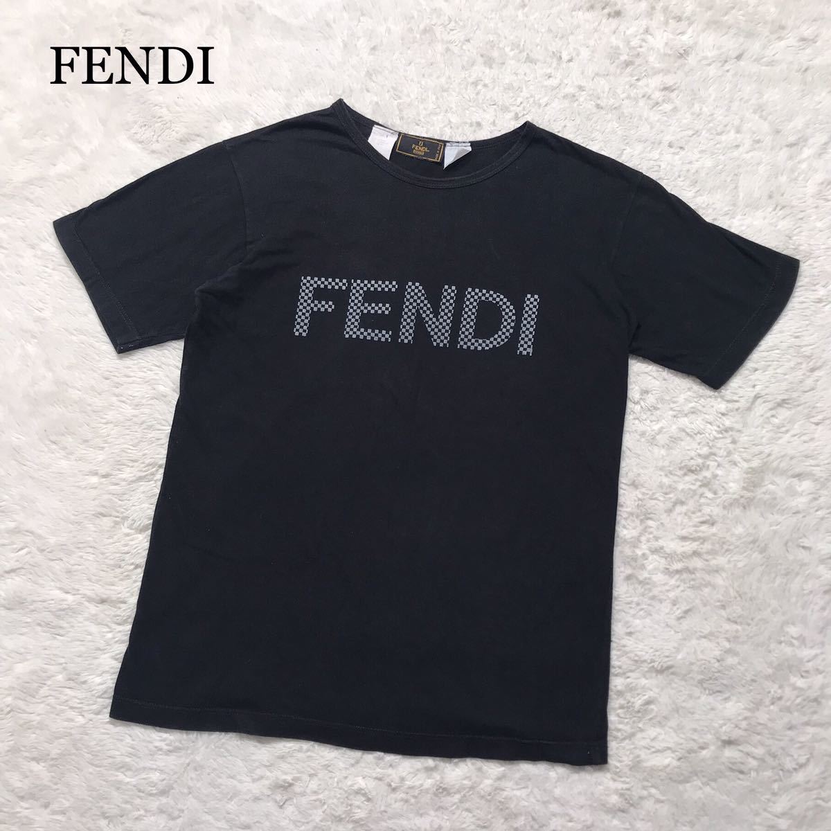 【超希少】FENDI フェンディ ロゴ 半袖Tシャツ ブラック コットン ダミエ
