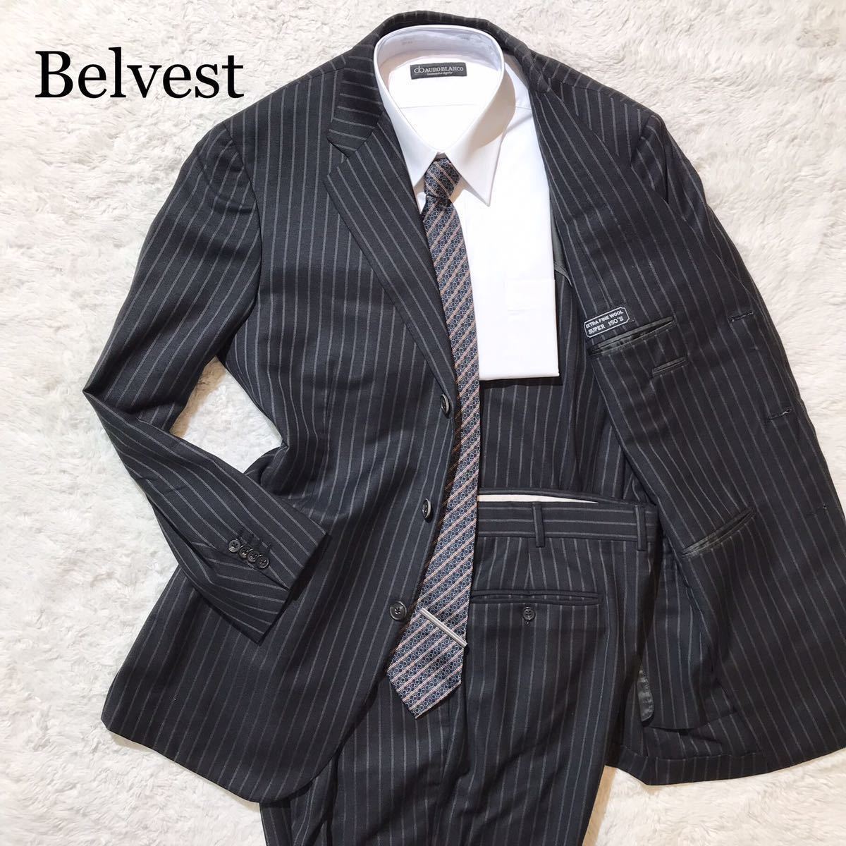 [ ultimate beautiful goods ]Belvest Barneys New York special order suit black 52 BARNEYS NEWYORK setup stripe 