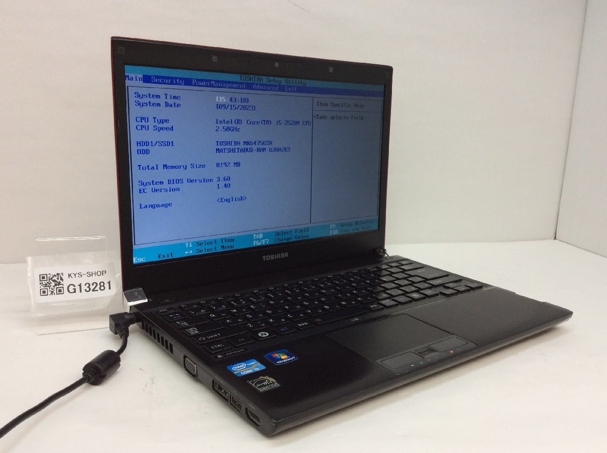 ジャンク/ TOSHIBA dynabook R731/E27ER PR73127ESBRE Intel Core i5-2520M メモリ8.19GB HDD640.13GB 【G13281】_画像1