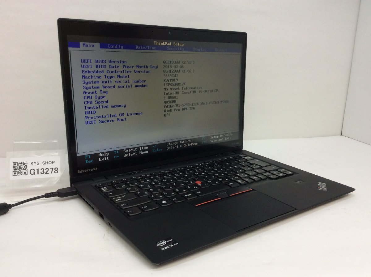 ジャンク/ LENOVO 3444CWJ ThinkPad X1 Carbon Intel Core i5-3427U メモリ4.1GB SSD180.04GB 【G13278】_画像1