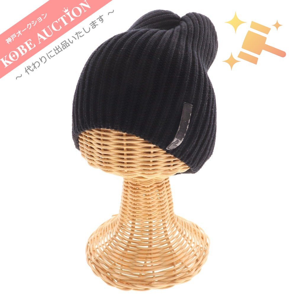 ■ エンポリオアルマーニ ニット帽 ビーニー ウール100％ 羊毛 帽子 メンズ M ブラック_画像1