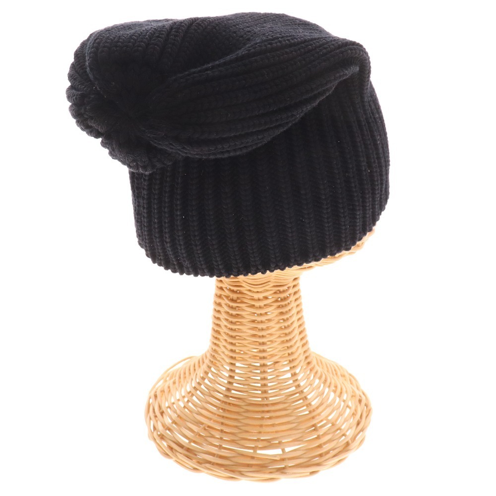 ■ エンポリオアルマーニ ニット帽 ビーニー ウール100％ 羊毛 帽子 メンズ M ブラック_画像2
