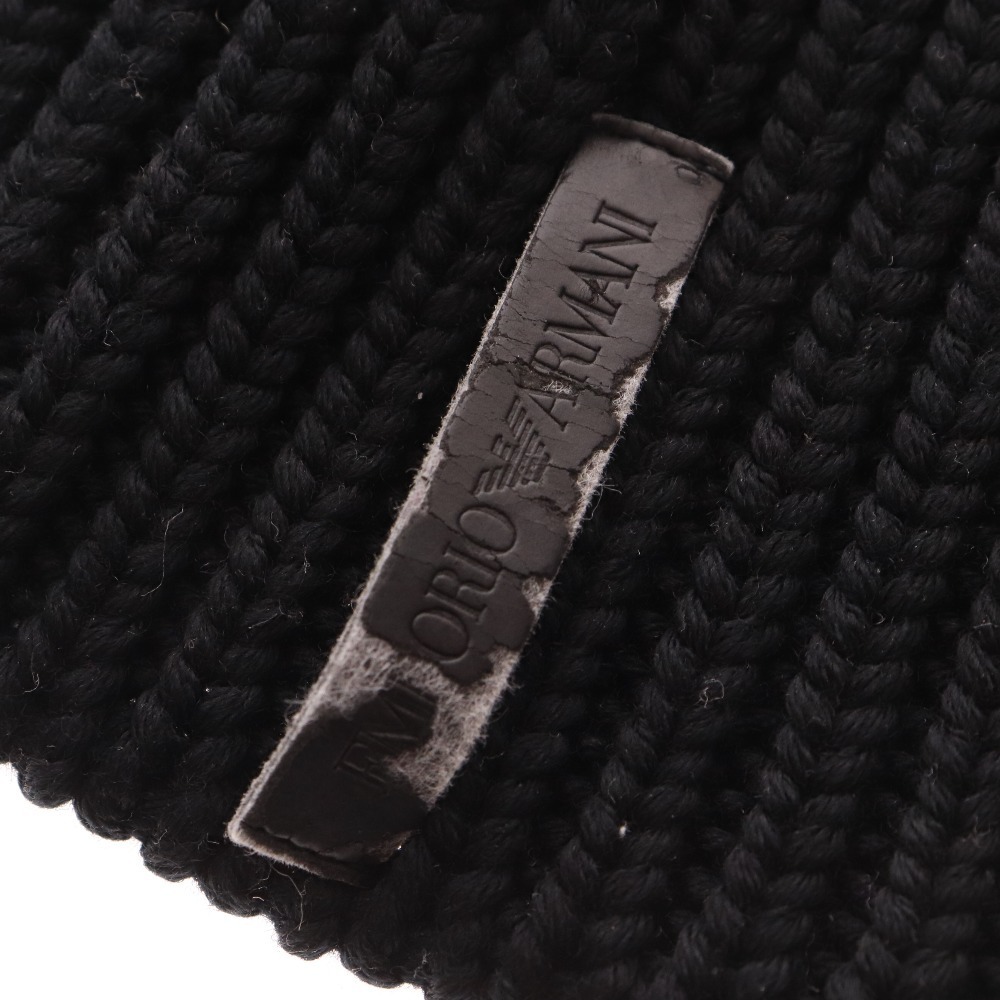 ■ エンポリオアルマーニ ニット帽 ビーニー ウール100％ 羊毛 帽子 メンズ M ブラック_画像9