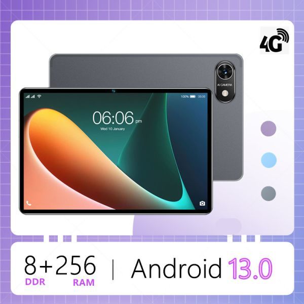 ~Android13.0 4G通話 ダブルSIMカード対応 金属カバー タブレット本体 8+256GBタブレット 10インチ Wi-Fi Google PLAY グレーブルーパープ_画像1