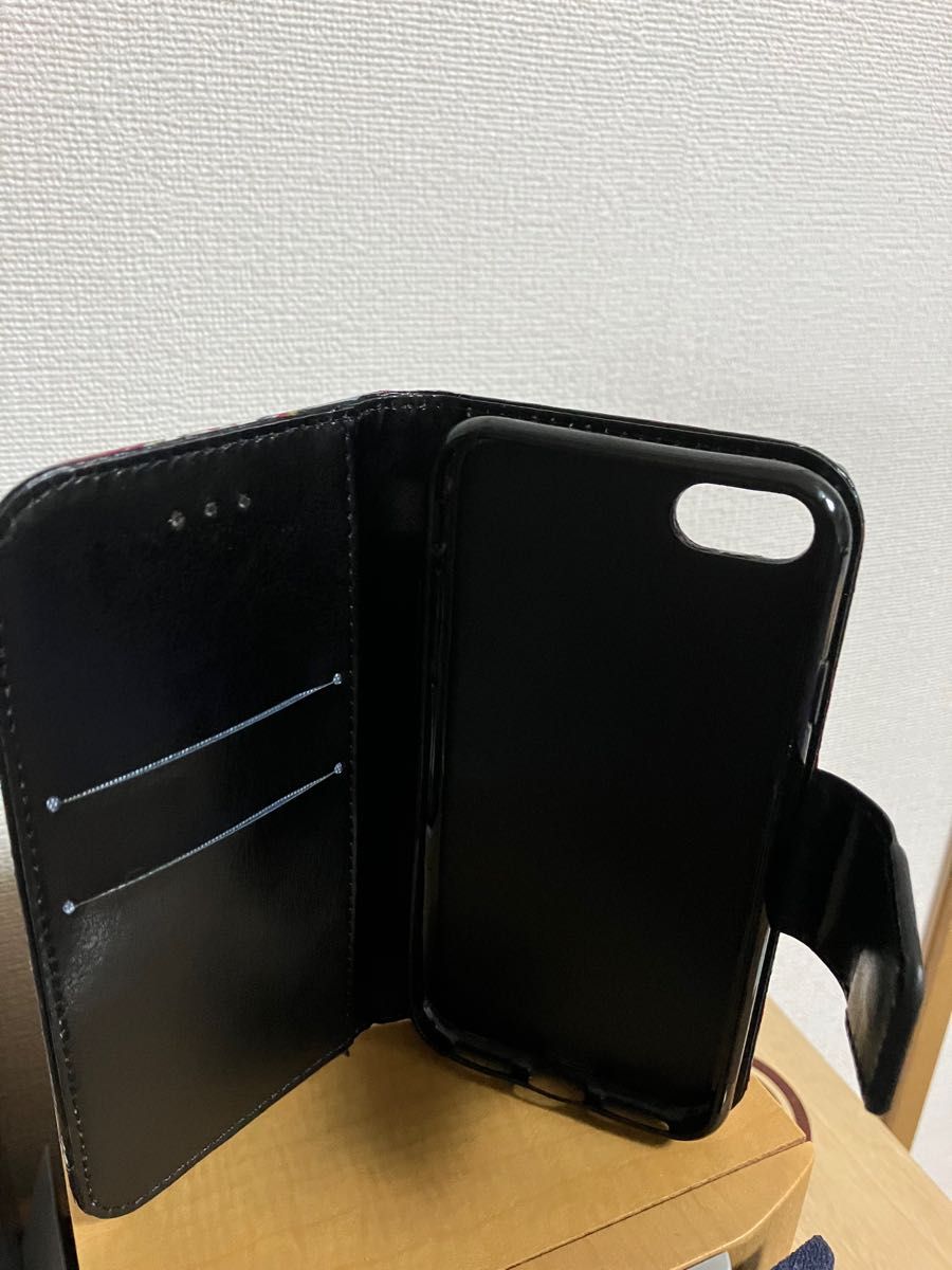  iphone  SE/7/8手帳型ケース デコパージュ  レッドリーフ