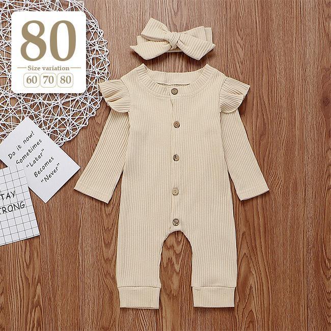  new goods unused 80cml beige (#BM ribbon attaching coverall ) hair band attaching long sleeve rompers front opening Kids child baby girl spring autumn winter celebration of a birth 