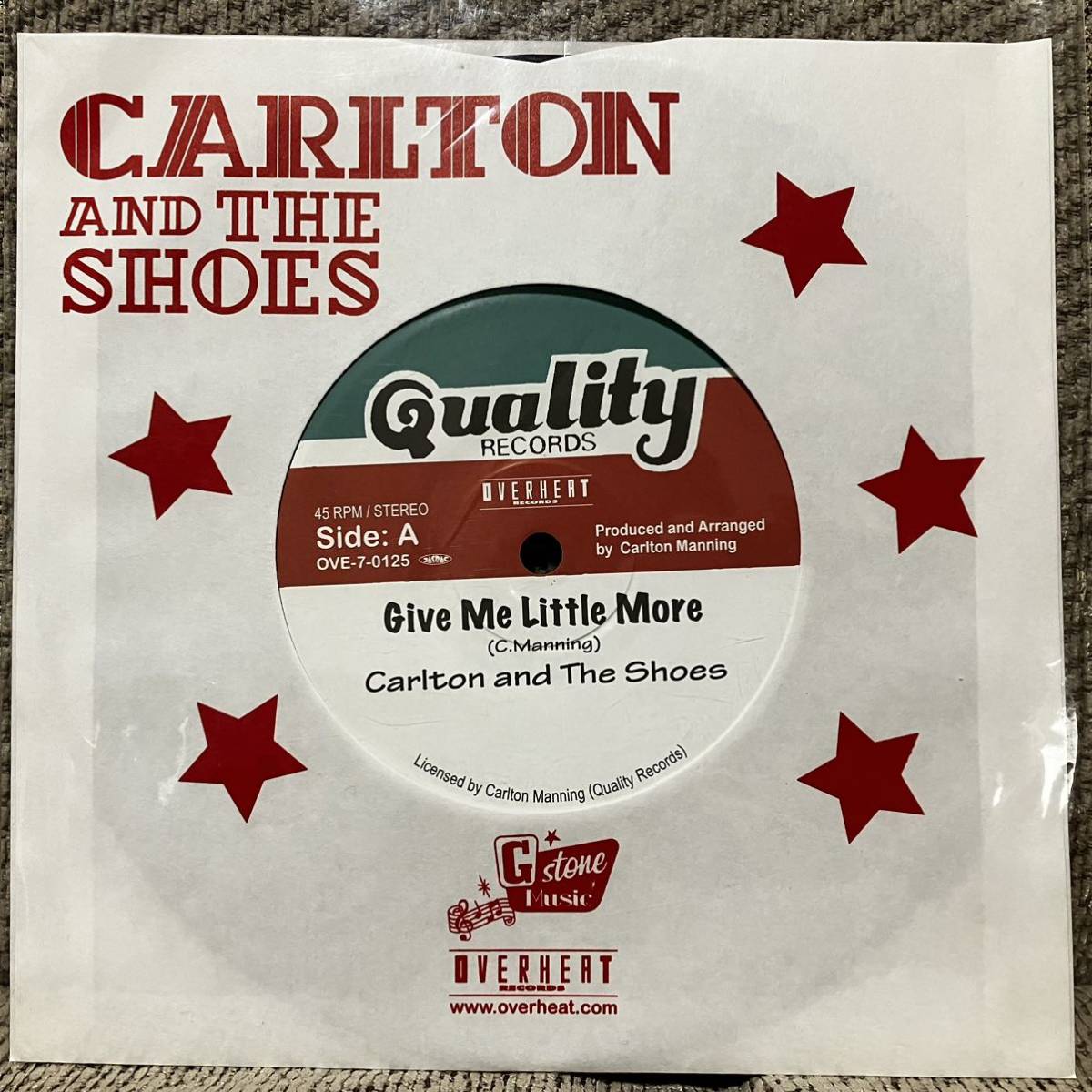 CARLTON & THE SHOES GIVE ME LITTLE MORE 7インチ 2015年 OVERHEAT再発盤 fishmans lovers rock rock steady