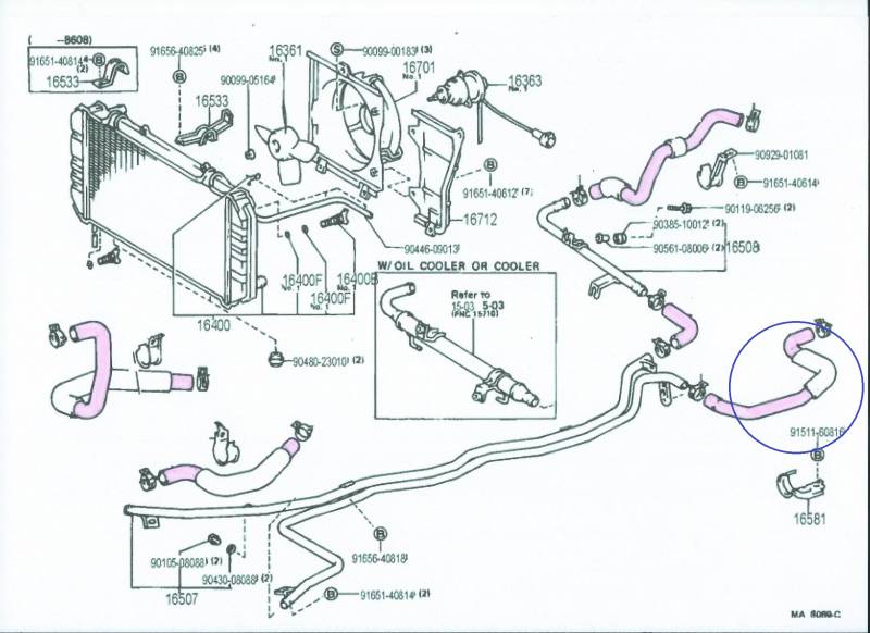 ＡＷ11　 ＭＲ2　全ラジエターホース　7ピース交換セット 5速用_ピンク色のホースのセットです。