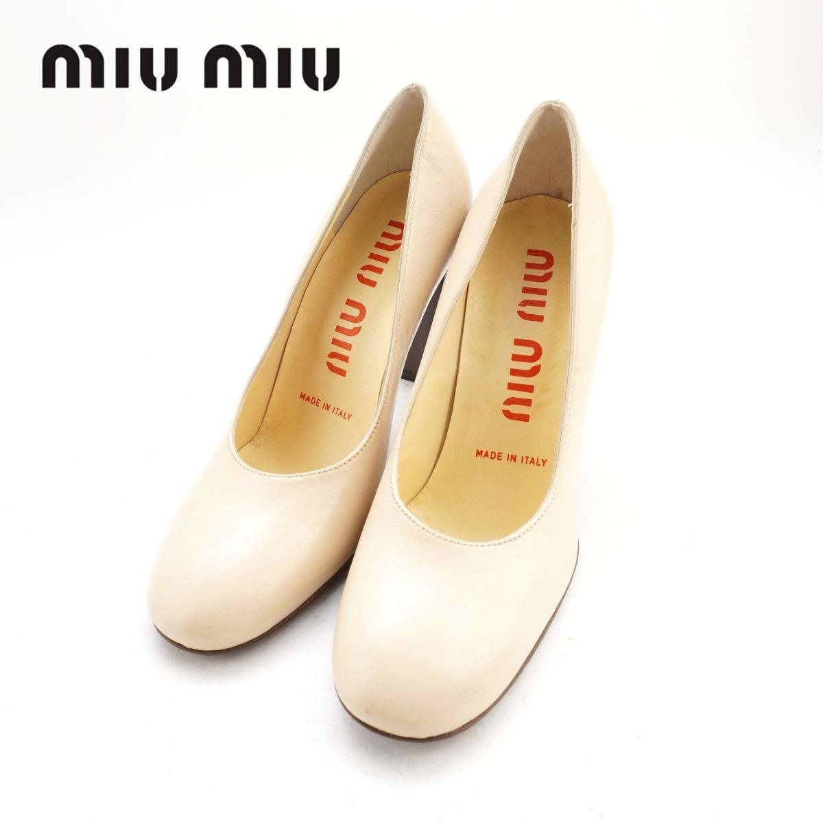 超可爱の 36 ミュウミュウ Miu Miu 1/2 ベージュ/HC97 レザー ラウンド