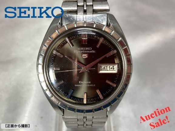 ★☆【中古】SEIKO セイコー スポーツマチック 5 デラックス 腕時計 デイデイト 自動巻き ブラック 文字盤☆★