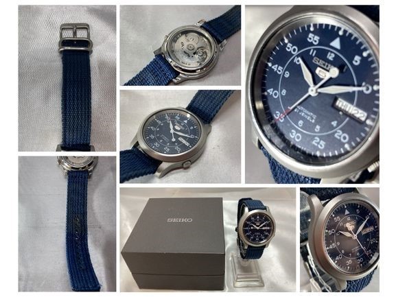 ★☆【中古/裏スケ】SEIKO セイコー セイコー5 腕時計 7S26-02J0 AT 自動巻き ミリタリー デイデイト メッシュベルト ネイビー 箱付属☆★_画像8