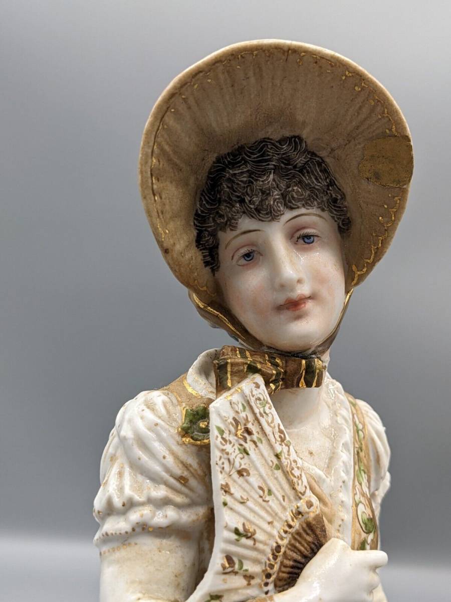 1894s Antique Volkstedt German Porcelain Figurine Lady in Bonnet