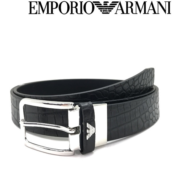 EMPORIO ARMANI エンポリオ アルマーニ ベルト イーグルロゴ クロコダイルプリントレザー リバーシブル ブラック Y4S501-Y130E-88001