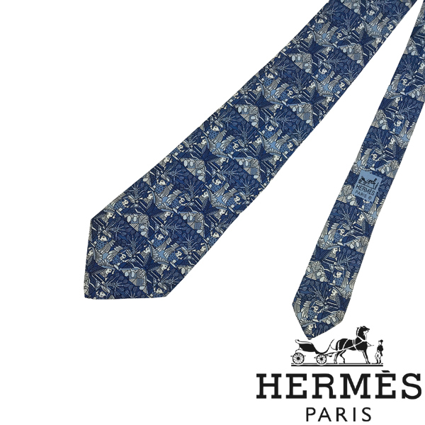 【中古】【非常に良い】HERMES ネクタイ ブランド エルメス ブルー 【剣先幅：9cm】R-HE-T-0040-04_画像1