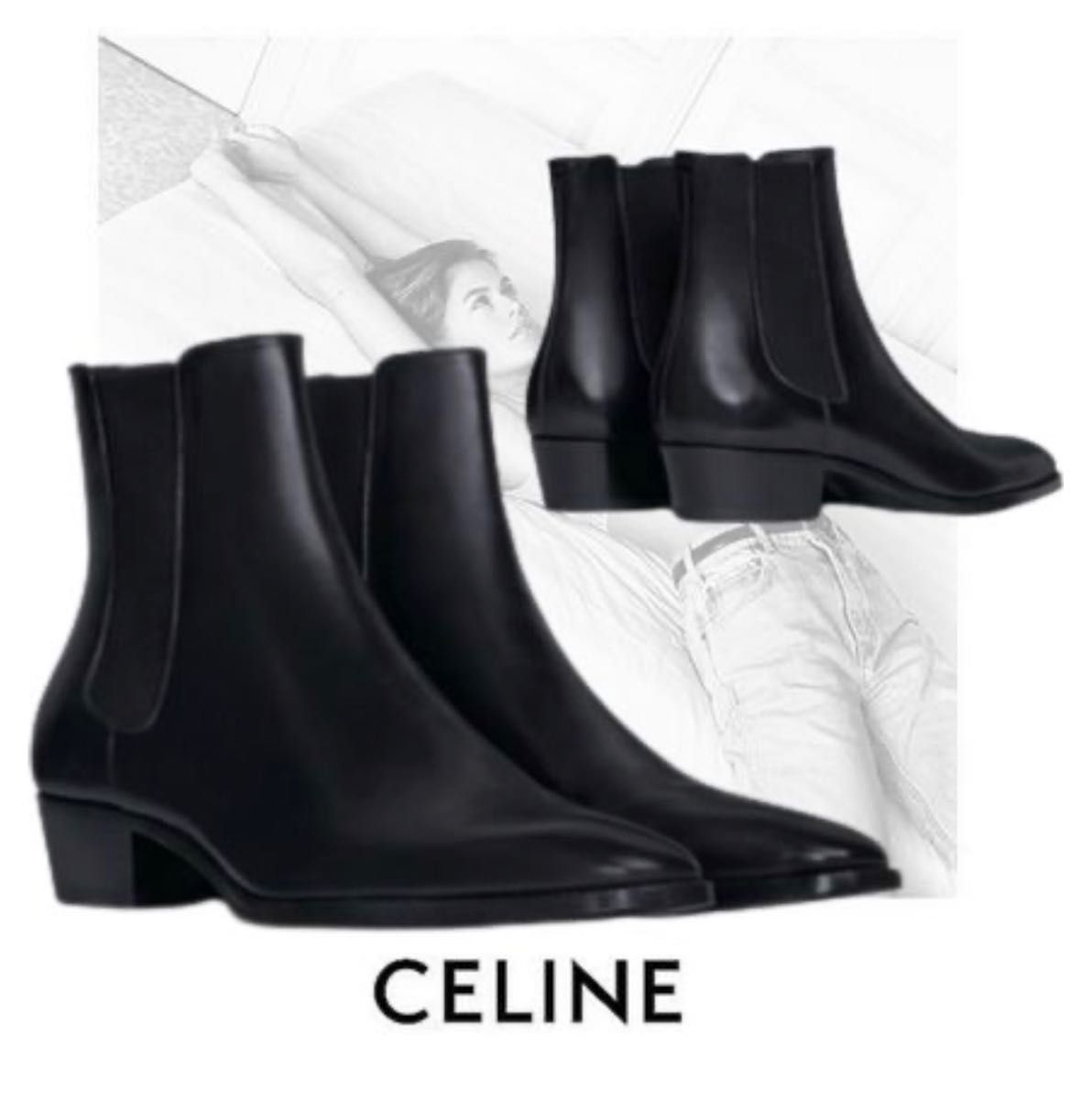 CELINE ブーツシャイニーカーフスキン　メンズ　新品