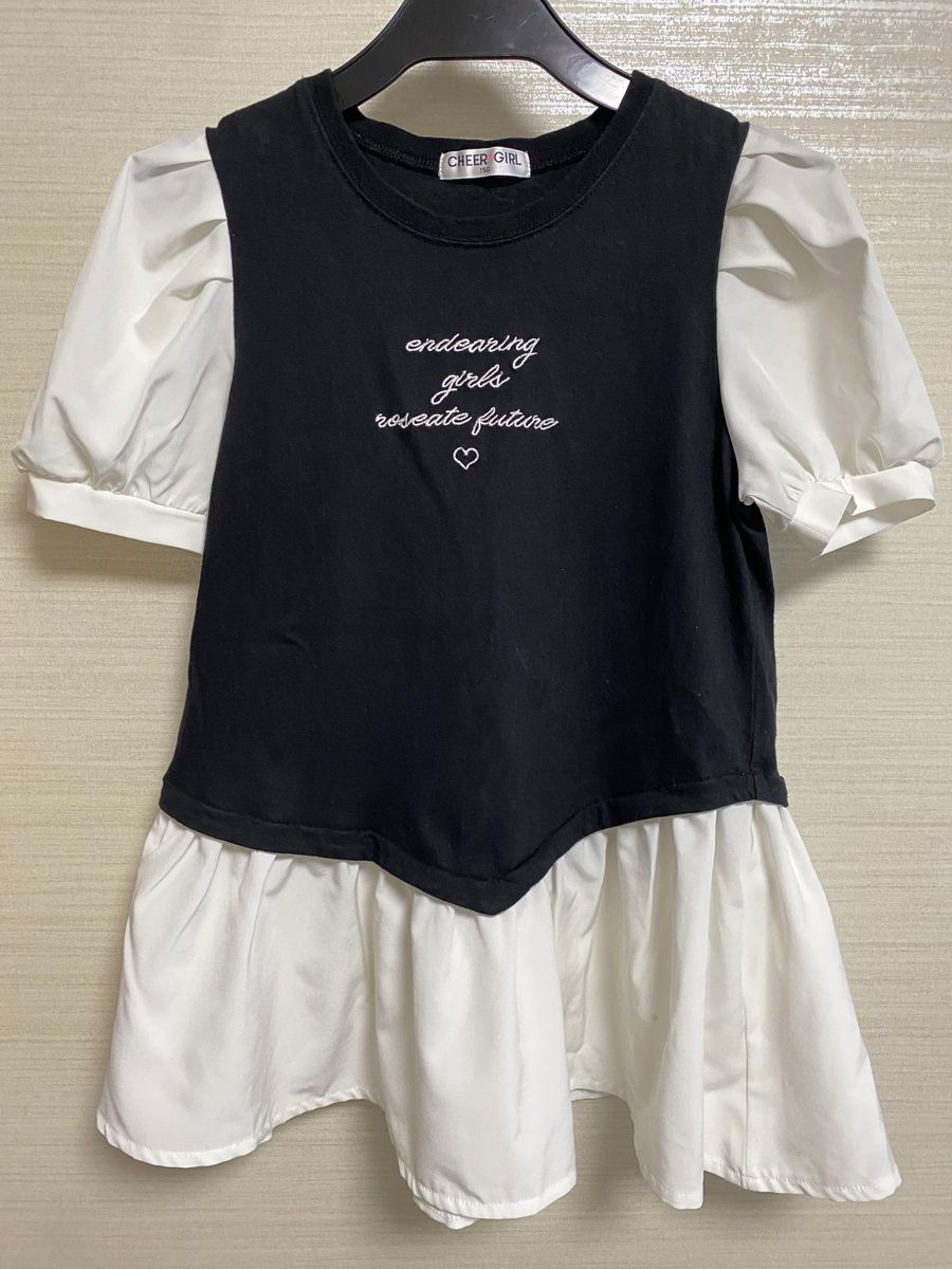 CHEER GIRL チアガール 半袖 150cm ドッキング 異素材 レイヤード風 半袖Tシャツ パフスリーブ アシンメトリー