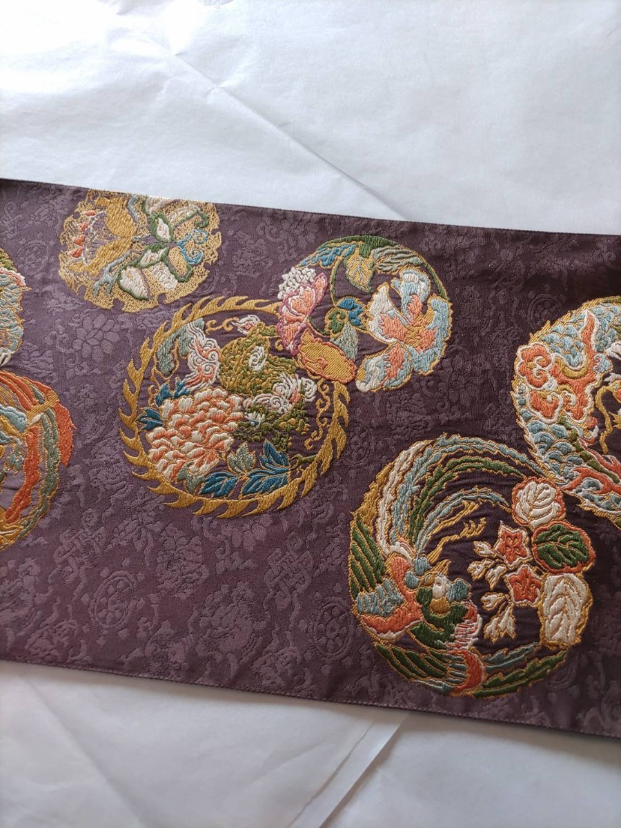 京袋帯 唐獅子 刺繍-