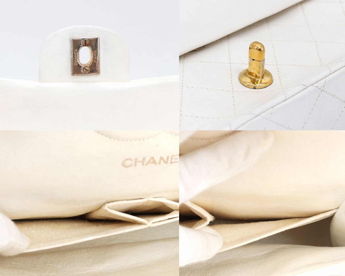 1円 CHANEL シャネル マトラッセ ダブルフラップ チェーン ショルダーバッグ 25 ターンロック ゴールド金具 シール有 白 ホワイト C704_画像10