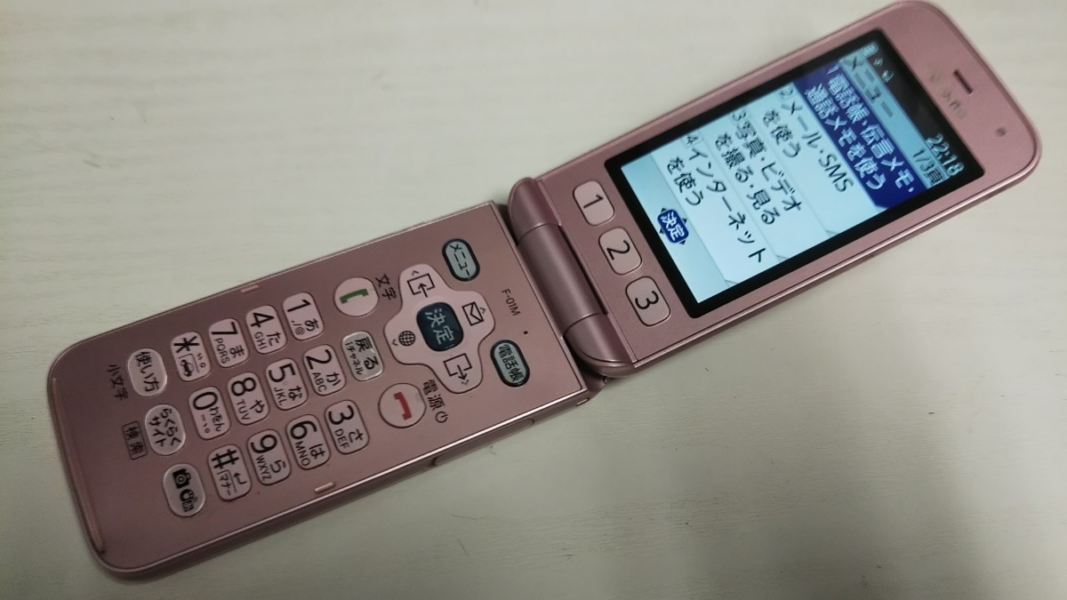 DG4697 docomo SIMフリー らくらくホン F-01M FUJITSU 4Gガラホ 折畳 簡易動作確認＆簡易清掃＆初期化OK 判定○ WebでSIMロック解除済　_画像1