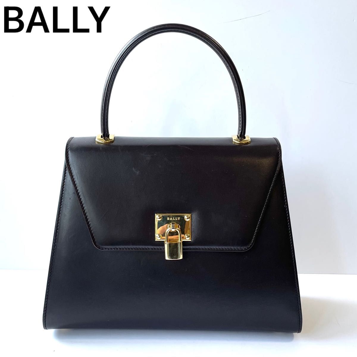 【美品】BALLY バリー ハンドバッグ オールレザー 本革自立 ターンロック ゴールド金具 ダークブラウン レディース