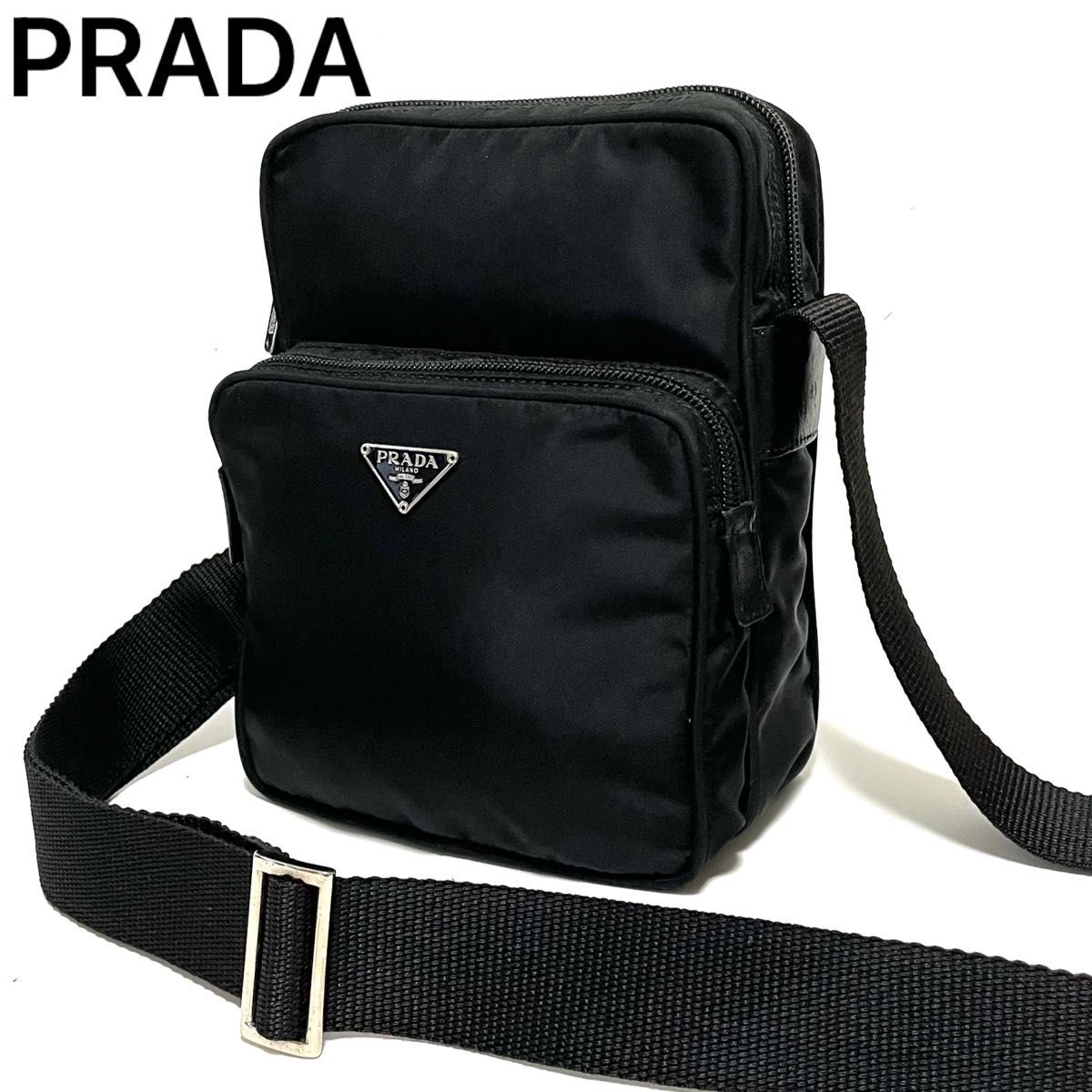 PRADA プラダ ショルダーバッグ アマゾン型 ナイロン × レザー 三角ロゴ 白タグ 黒 ブラック メンズ レディース
