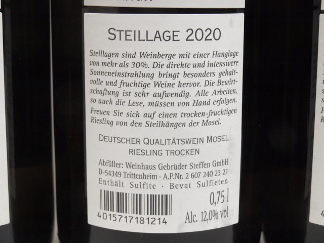 同梱不可★★ヴァインハウス・シュテッフェン シュタイルラーゲ モーゼル リースリング トロッケン 2020 750ml 6本セット★M-AY104208_画像6