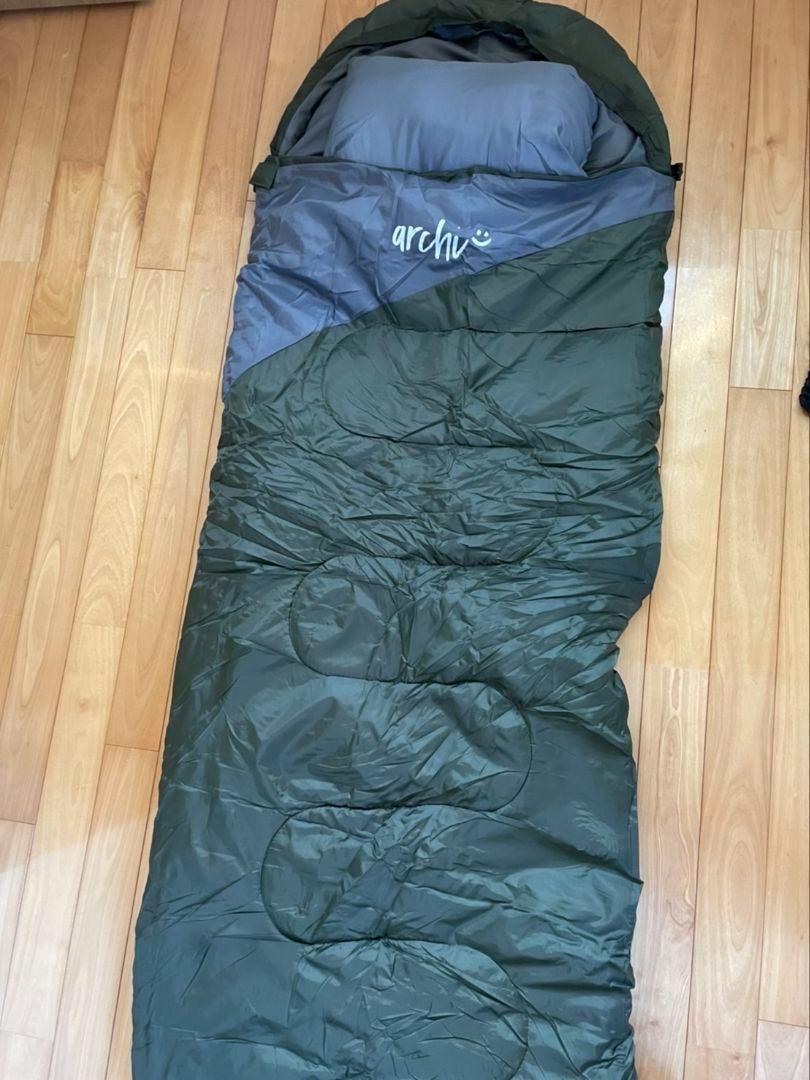 2個　新品 枕付き 寝袋 シュラフ キャンプ 冬用 高品質 210T 封筒 登山 防災　コヨーテ_画像4