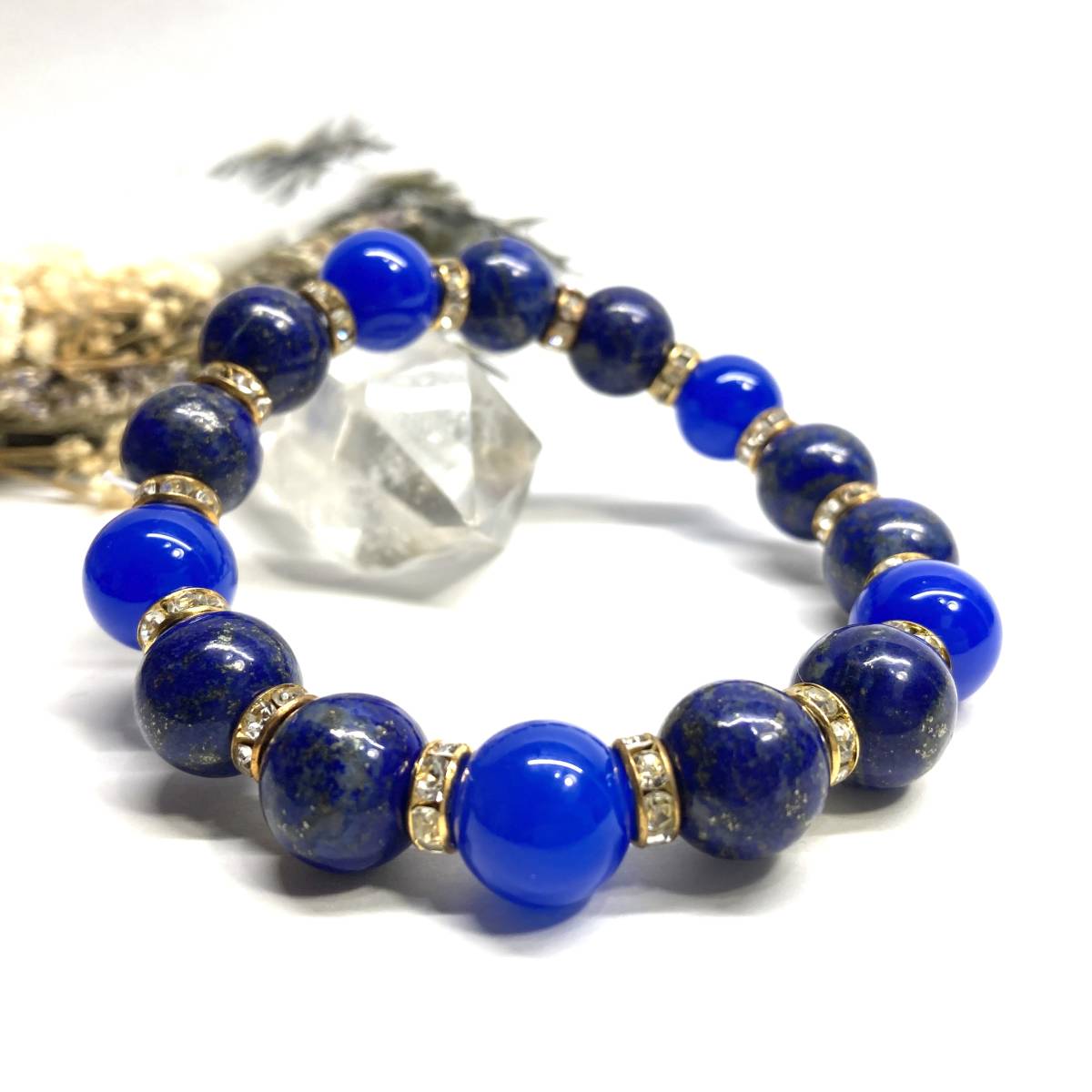  lapis lazuli & blue .. Power Stone bracele natural stone breath ( Gold ) 12mm.. better fortune men's man 