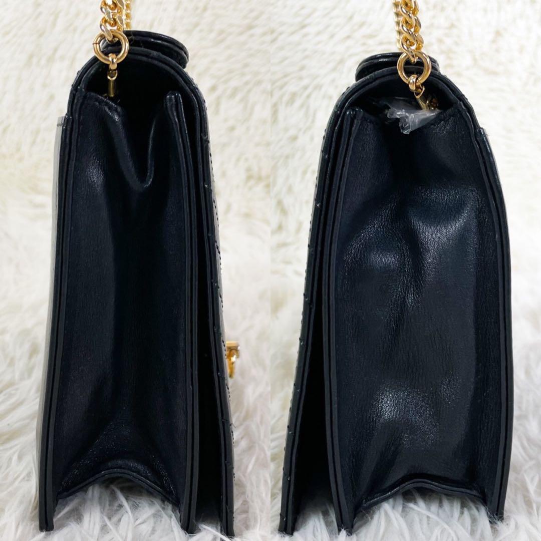 《極美品》極希少 CELINE セリーヌ リング金具 レザー 2WAYチェーン ショルダーバッグ ハンドバッグ クラッチバッグ 肩掛け ブラック
