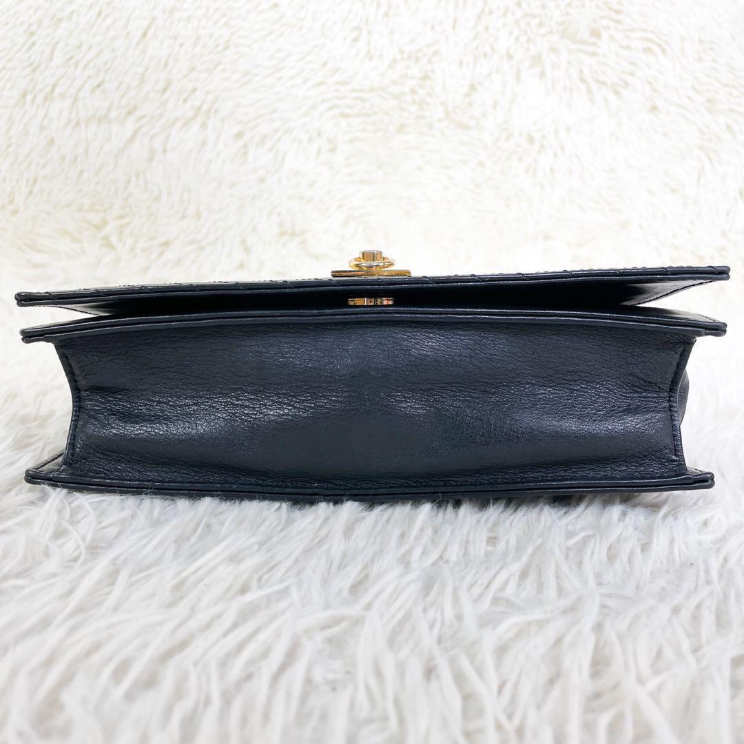 《極美品》極希少 CELINE セリーヌ リング金具 レザー 2WAYチェーン ショルダーバッグ ハンドバッグ クラッチバッグ 肩掛け ブラック