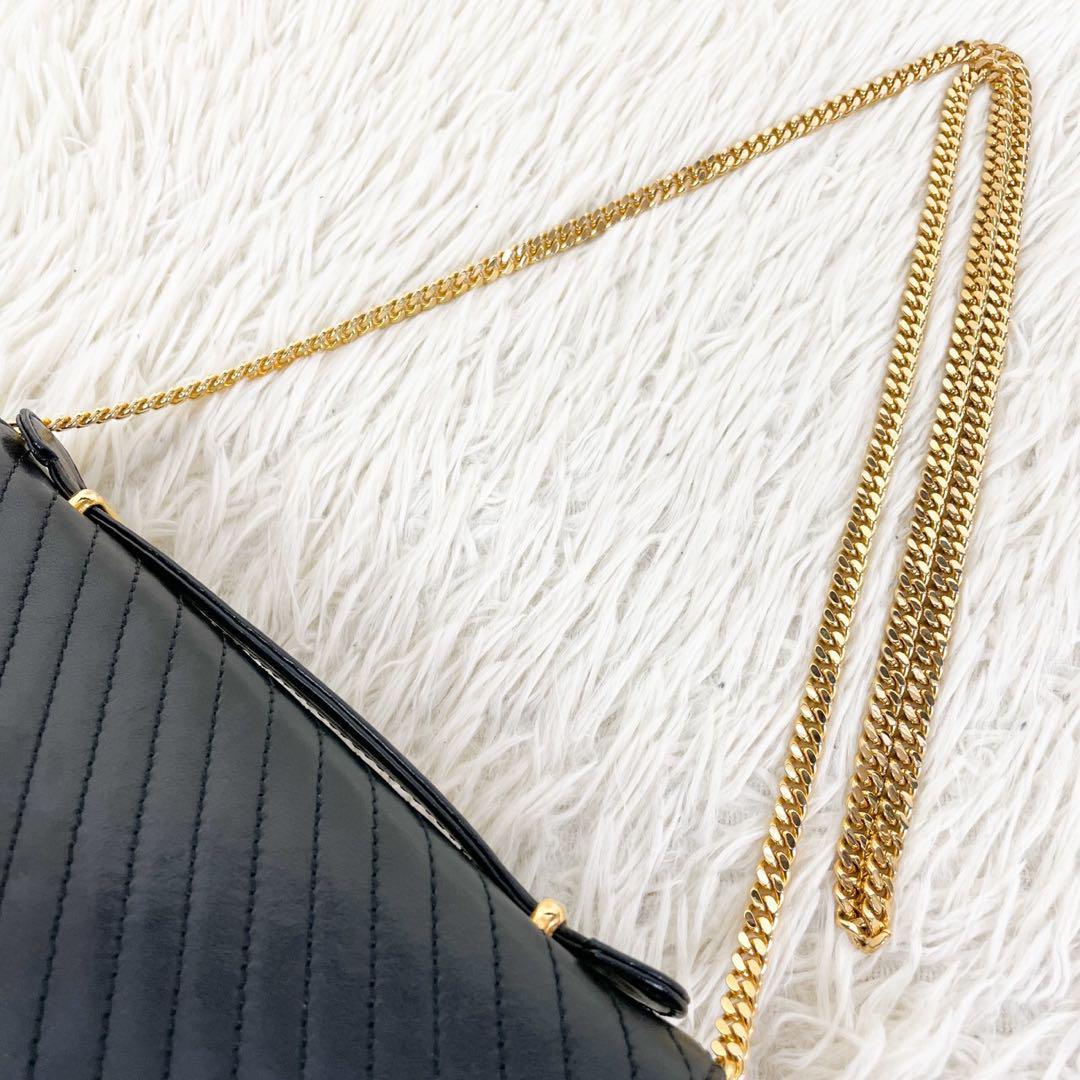 《極美品》極希少 CELINE セリーヌ リング金具 レザー 2WAYチェーン ショルダーバッグ ハンドバッグ クラッチバッグ 肩掛け ブラック