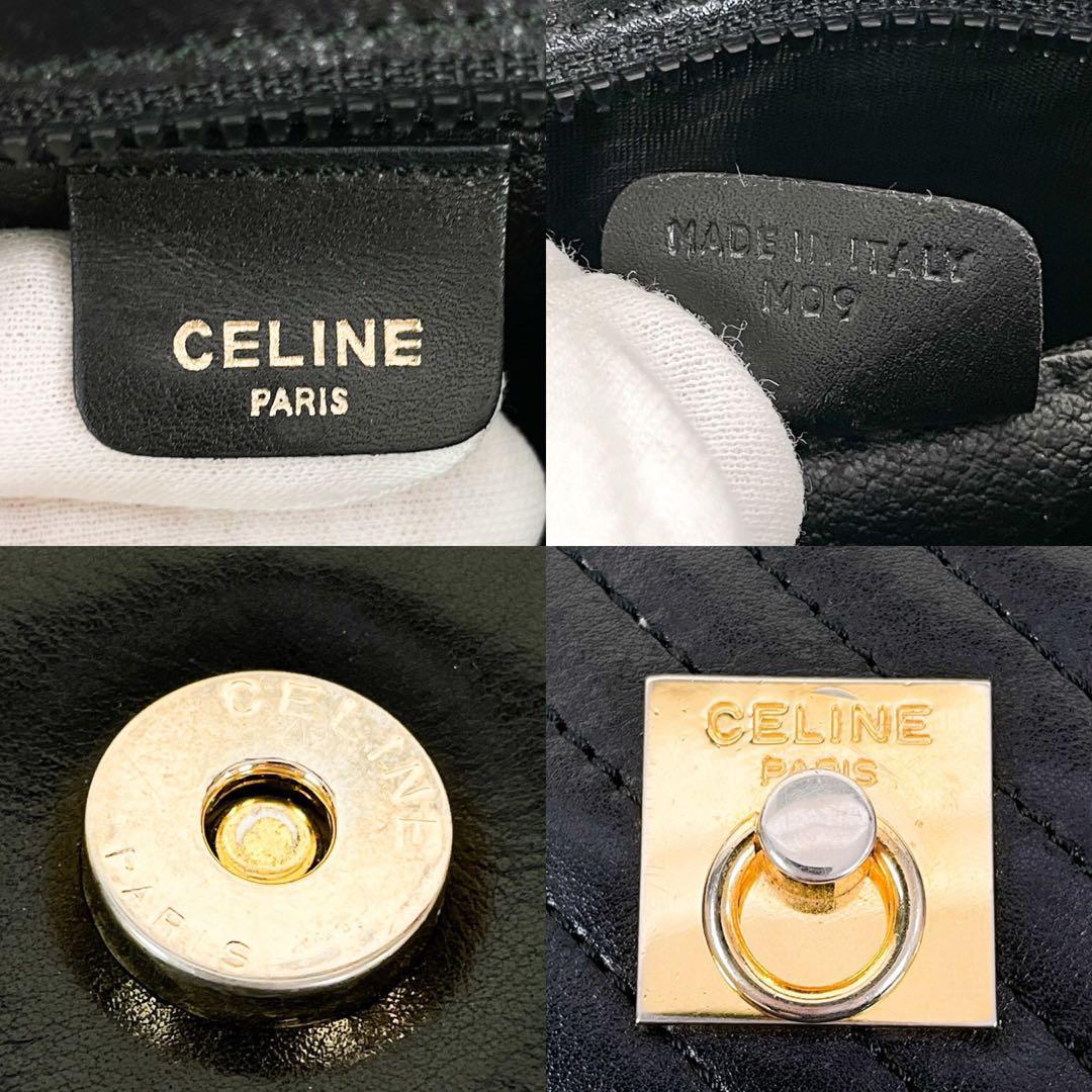《極美品》極希少 CELINE セリーヌ リング金具 レザー 2WAYチェーン ショルダーバッグ ハンドバッグ クラッチバッグ 肩掛け ブラック