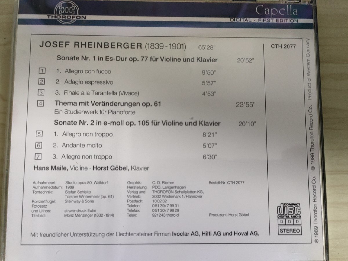 CD ヨーゼフ・ラインベルガー/JOSEF RHEINBERGER 解説書付/ハンス・マイレ(ヴァイオリン)/ホルスト・ゲーベル(ピアノ)/クラシック/D325476の画像2
