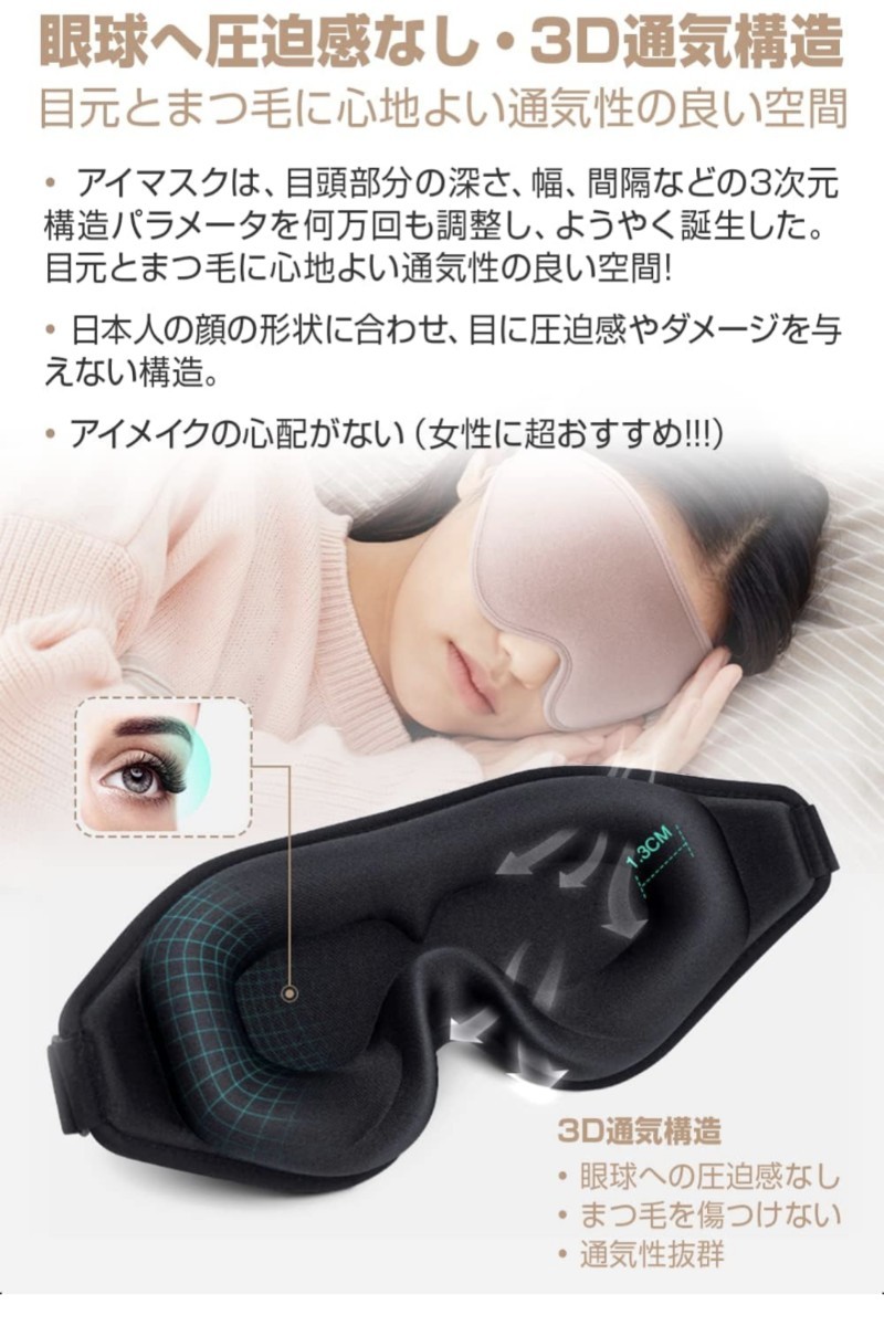 509h0306　MINNU アイマスク 睡眠用 3D立体型 目隠し 安眠 遮光率99.99％ 通気性 圧迫感なし 男女兼用 耳栓セット/収納袋付（グレー）_画像3
