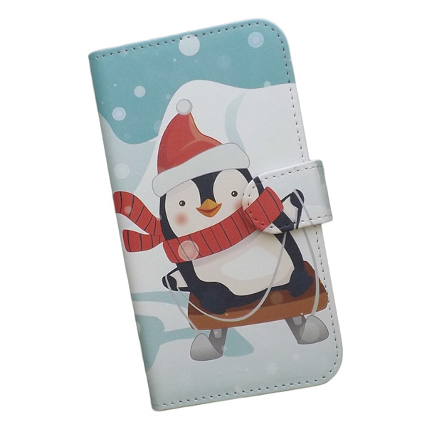 AQUOS【SoftBank】　スマホケース 手帳型 プリントケース ペンギン 雪 雪遊び そり 冬 クリスマス_画像1