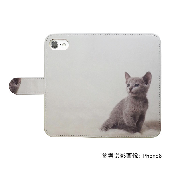 iPhone15　スマホケース 手帳型 プリントケース ネコ 子猫 ロシアンブルー_画像2