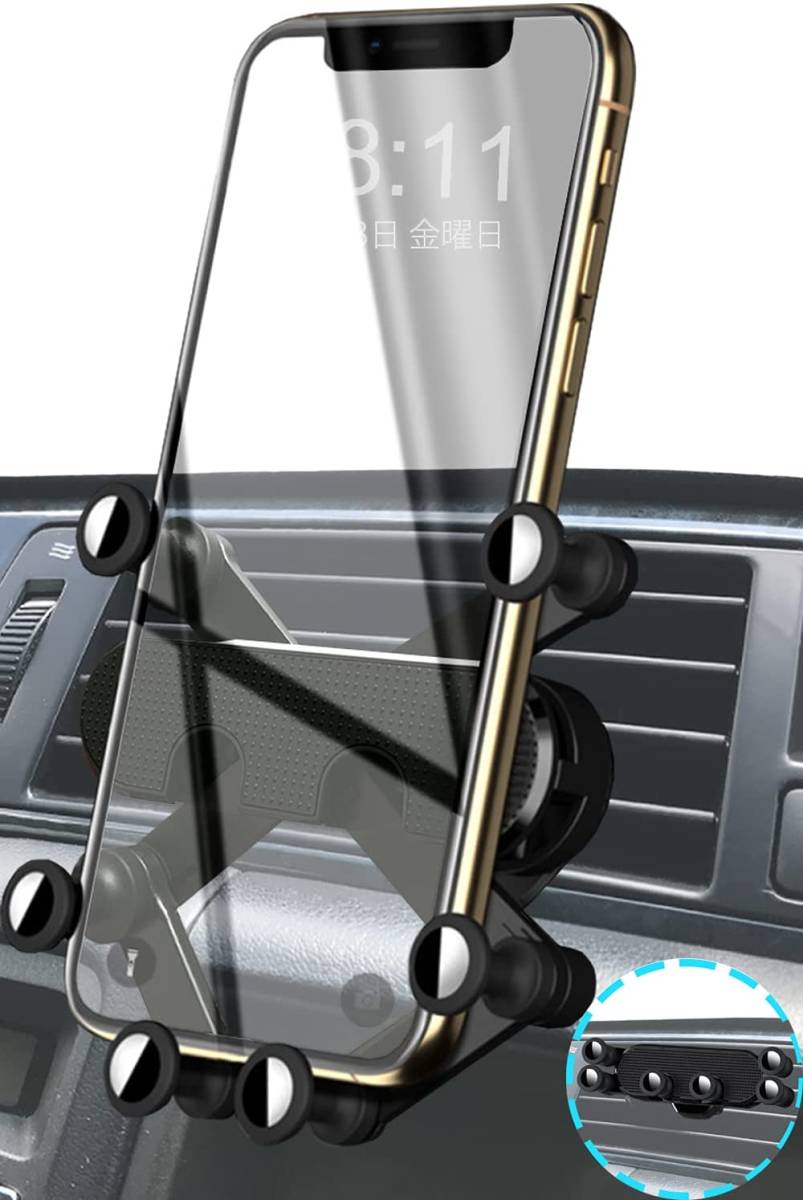 車載スマホホルダー エアコン 吹き出し口用 iPhone スマホ対応 ワンタッチ カーホルダー 携帯ホルダー 重力式自動開閉