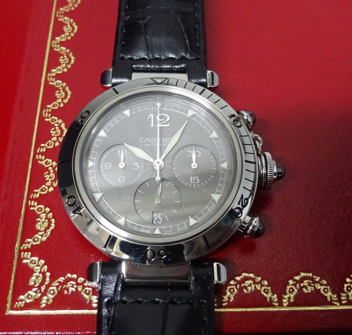 2023 year 5 month regular Complete execution 2004 year Christmas limitation Cartier Cartier Pacha 38 chronograph W3107355 self-winding watch gray men's genuine article 