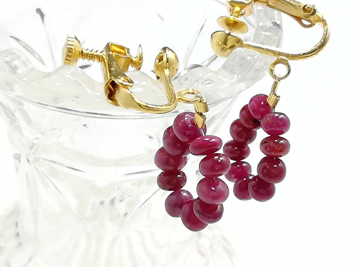  natural Myanma ruby earrings screw spring type 10956