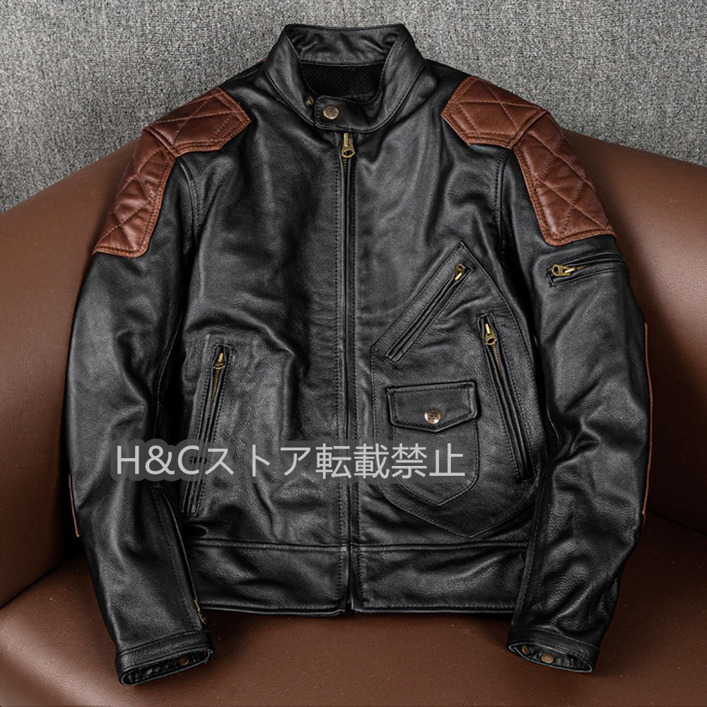 レザージャケット 上品 バイクジャケット 本革 牛革カウハイド ライダースジャケット 革ジャン S~5XL